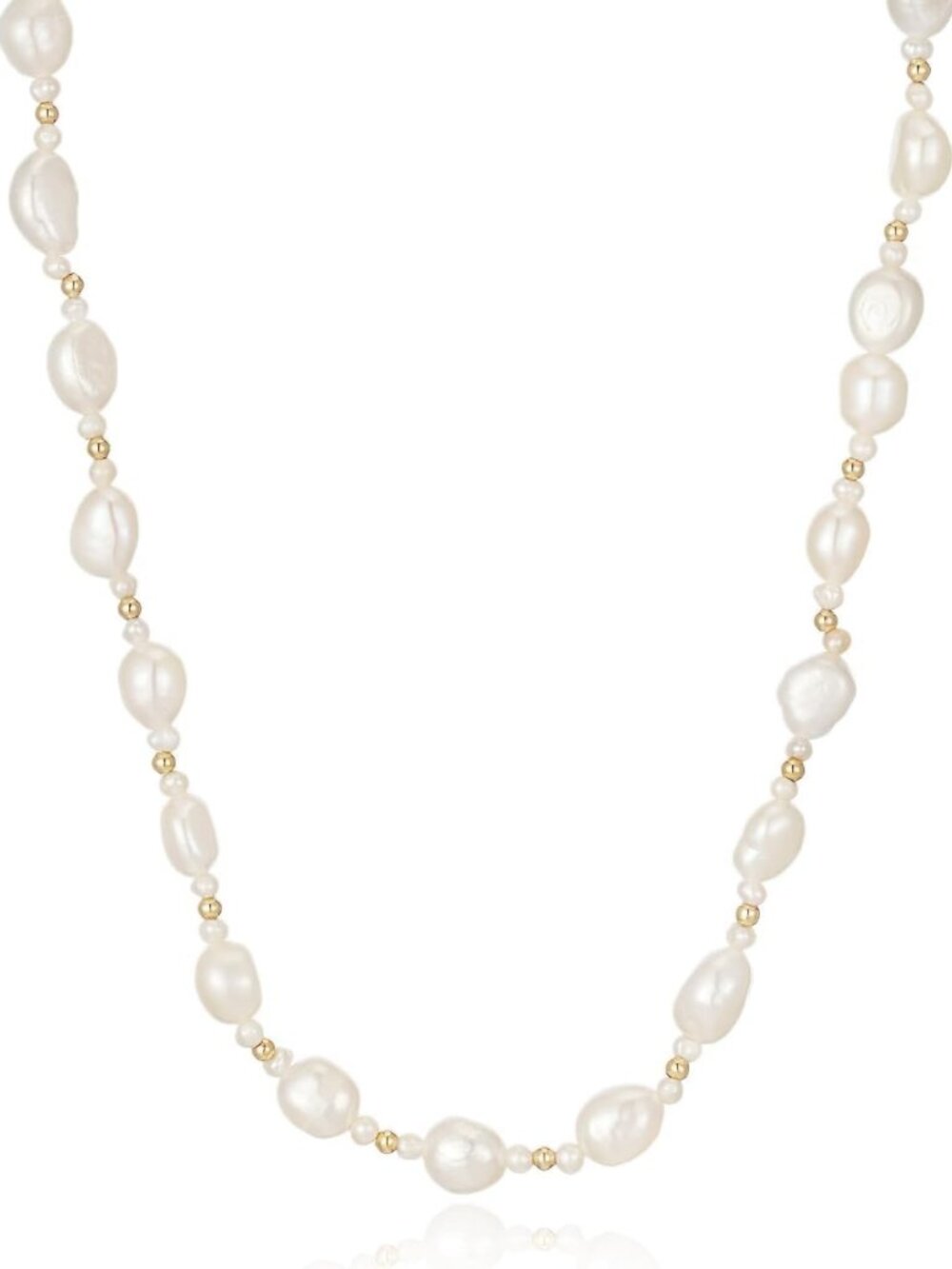 18K Gold Dainty Choker Necklace with Freshwater Baroque Pearls & Round Accents